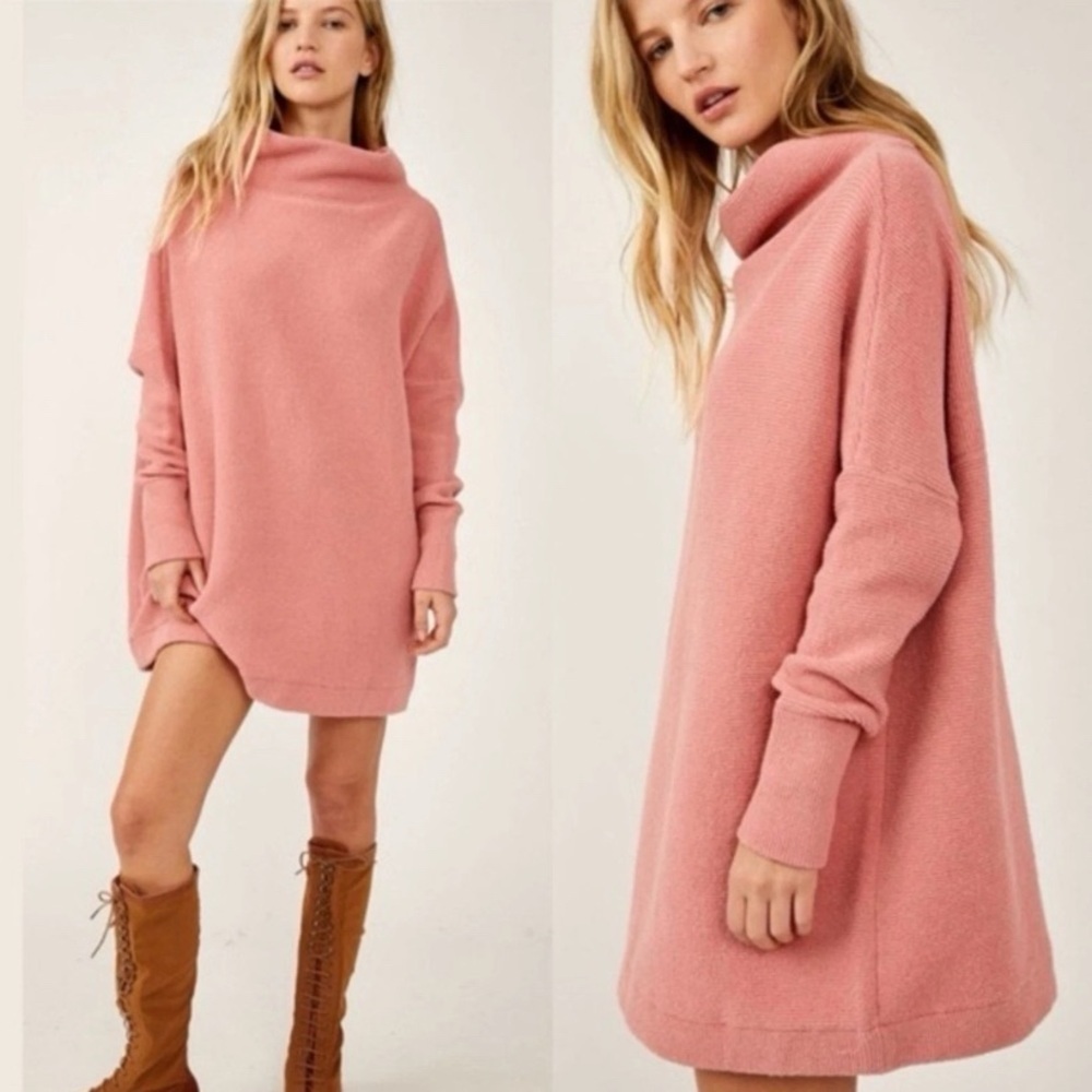 Free People Ottoman Slouchy Tunic Sweater Pink Sun Sand Medium